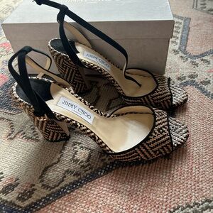 Jimmy Choo Black and Tan Woven Heels NIB, Size 41